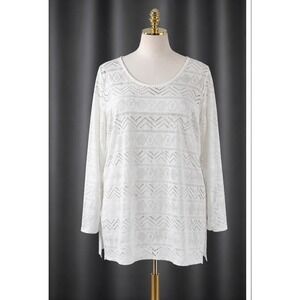 L.L.‎ Bean UPF Beach Cover Up Tunic Swim Top White Pointelle Cut Out Size Large